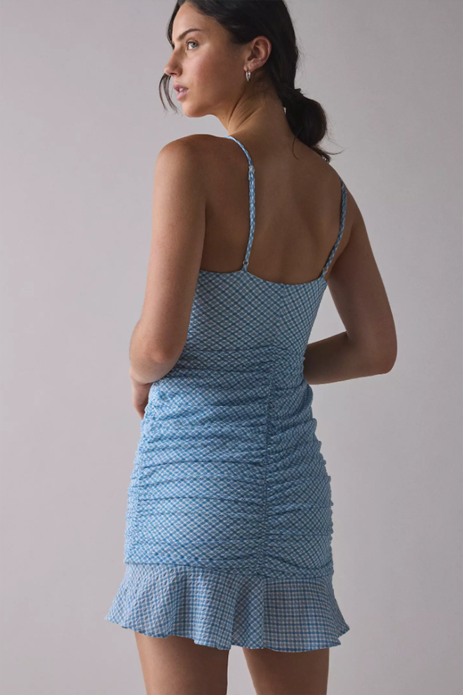 Kimchi Blue Bonnie Ruched Flutter-Trim Mini Dress